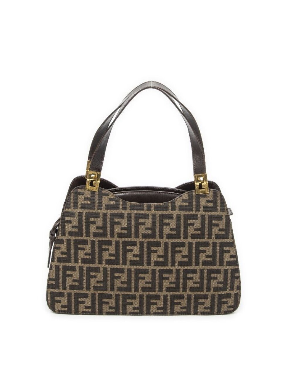 Fendi Vintage Zip Tote Bag Tan Brown Zucca Canvas
